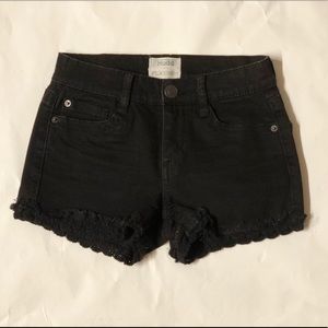 Mudd Black Denim Shorts With Frayed and Lace Hem